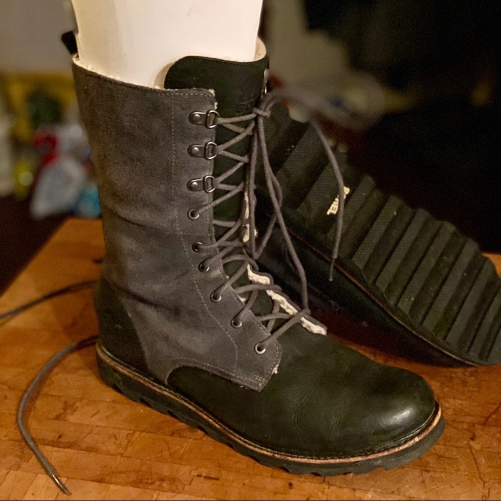 Sorel winter combat boot gray lace 10 leather